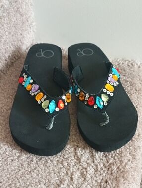OP Black Flip Flops with Colorful Jewel Accents